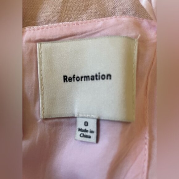 NEW Reformation Everett Linen Midi Dress Cherry Blossom Light Pink | US 0 UK 4 - Picture 6 of 14